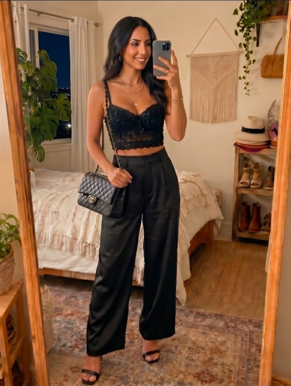 Forever 21 Black Sequin Lace Longline Bralette